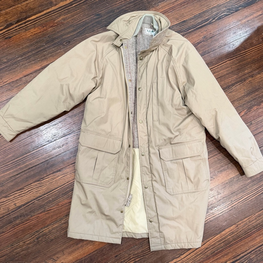 Vintage LL Bean Men’s Wool Lined Coat Parka Jacket Pockets Sz M Khaki Made USA